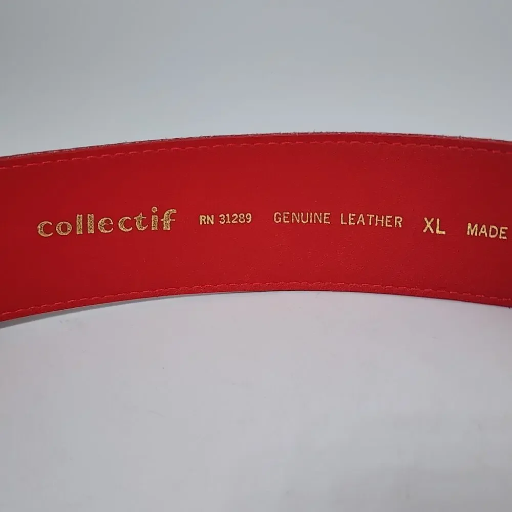 Vintage Red Leather Wide Belt Collectif Women's Size X Large